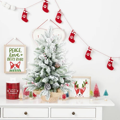3 Foot Pre-Decorated Flocked Desktop Christmas Tree