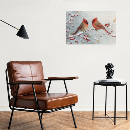 Botanical Canvas Wall Art Featuring Two Cardinals