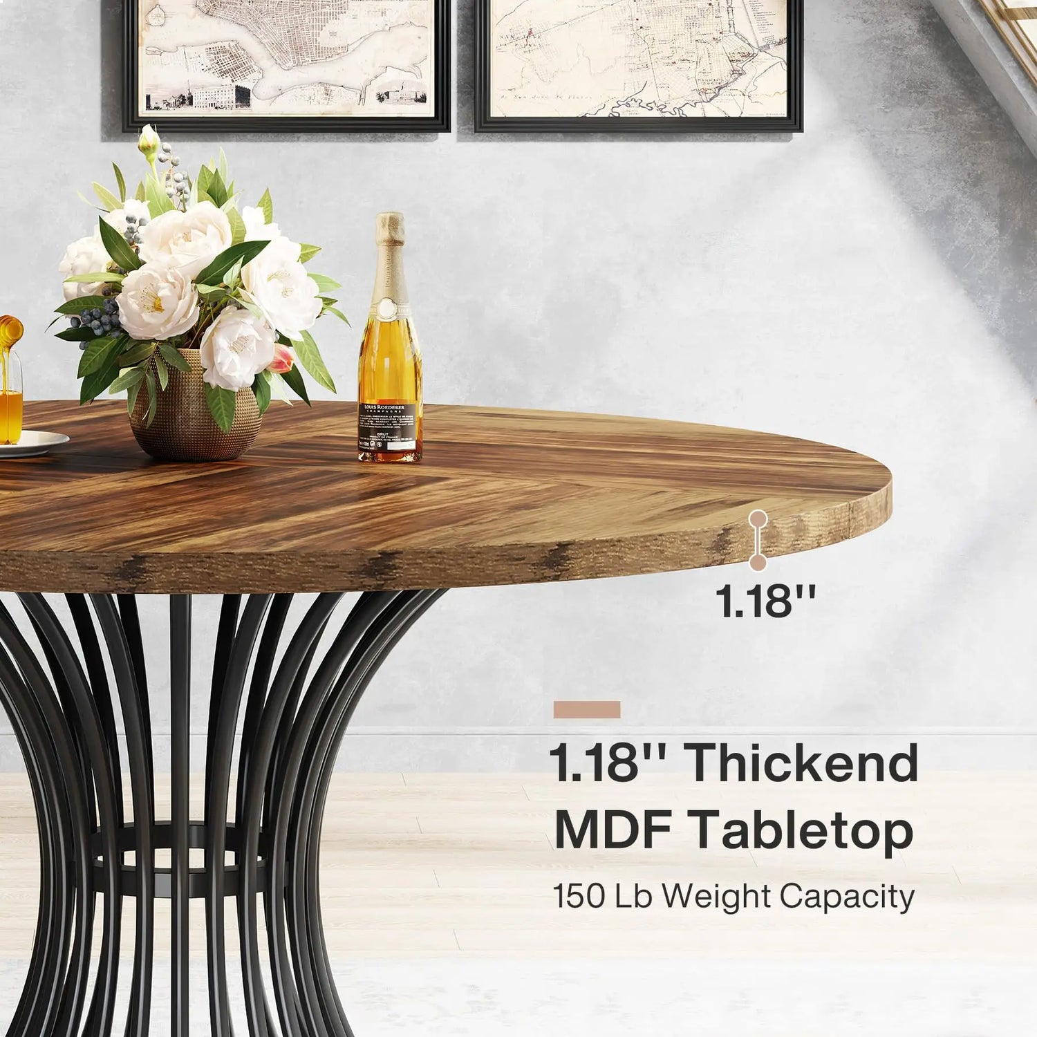 Tribesigns Farmhouse Style Round Dining Table for 4-6 People