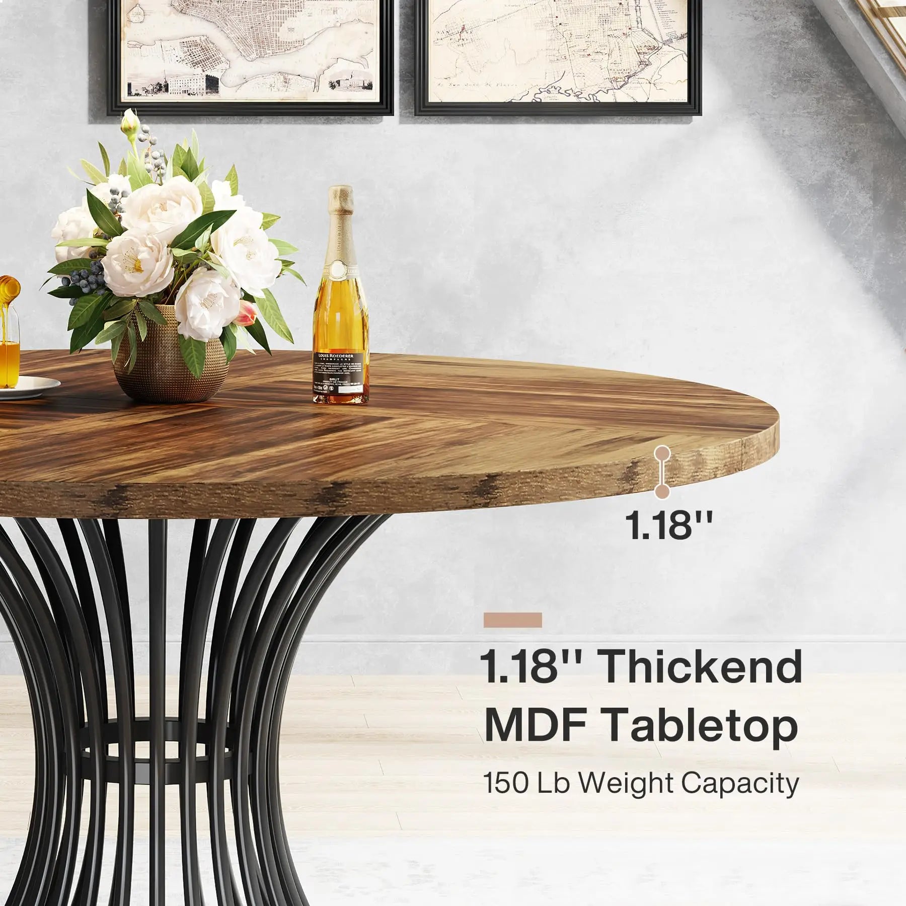 Tribesigns Farmhouse Style Round Dining Table for 4-6 People