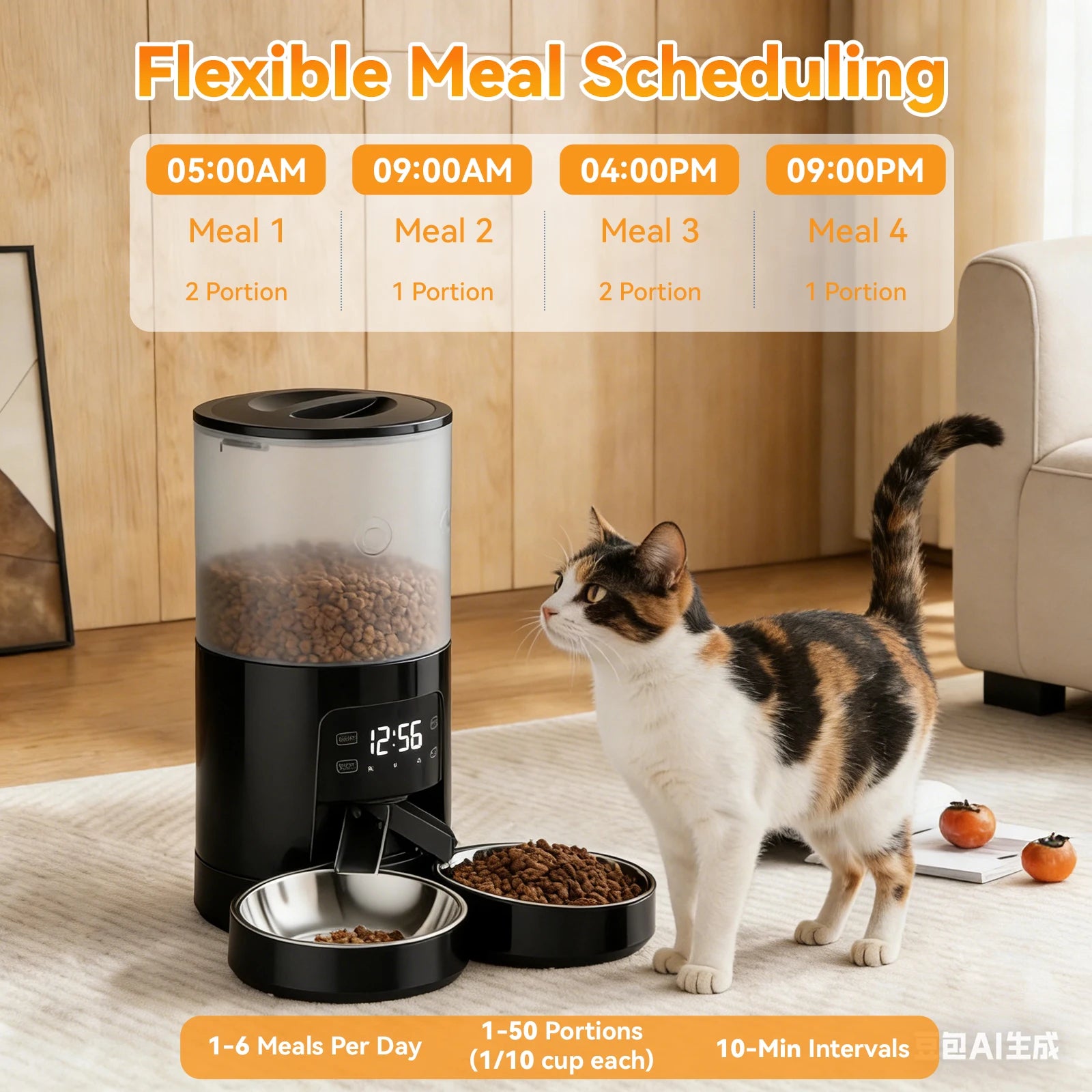 JHK 6L Automatic Timed Pet Feeder with 2 Stainless Bowls