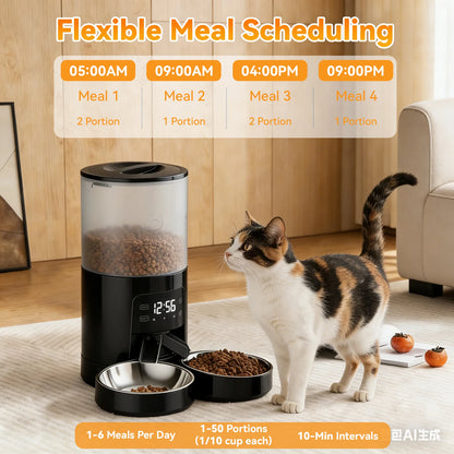 JHK 6L Automatic Timed Pet Feeder with 2 Stainless Bowls
