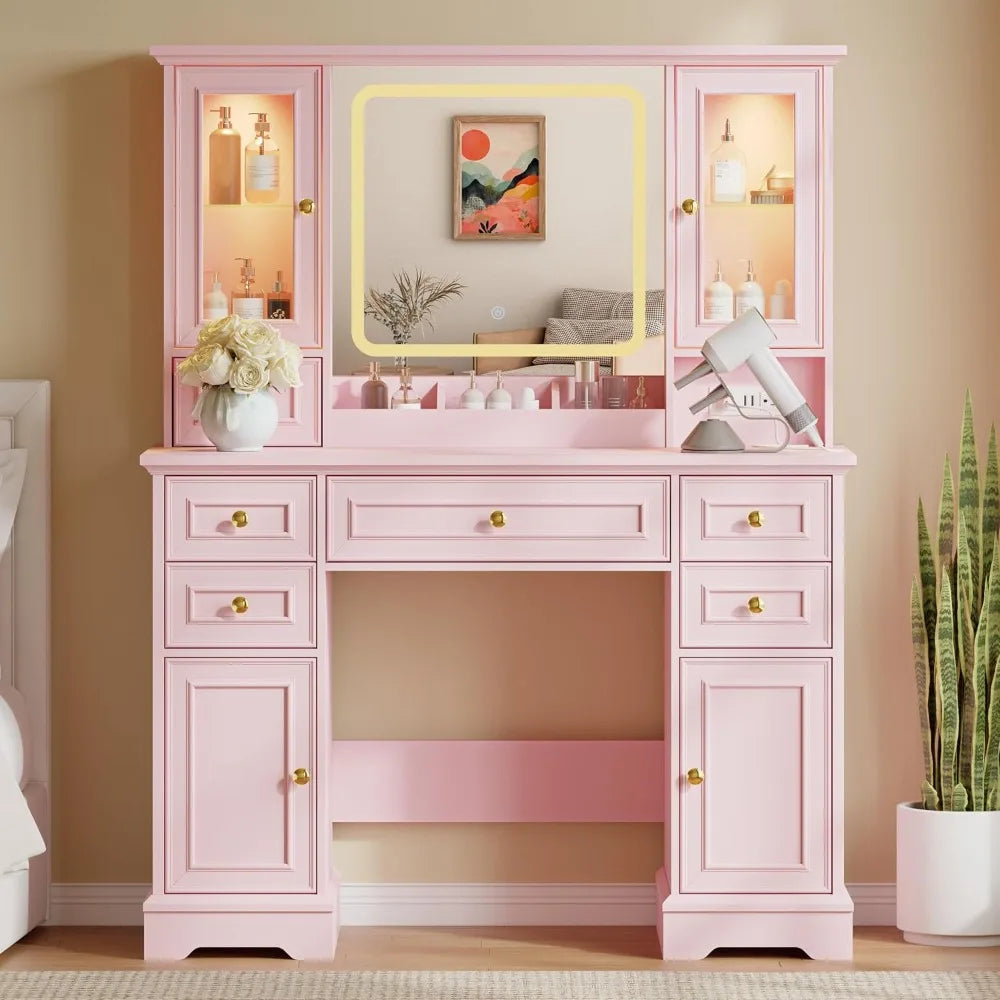 Farmhouse Makeup Vanity with Mirror and Lights, 43&
