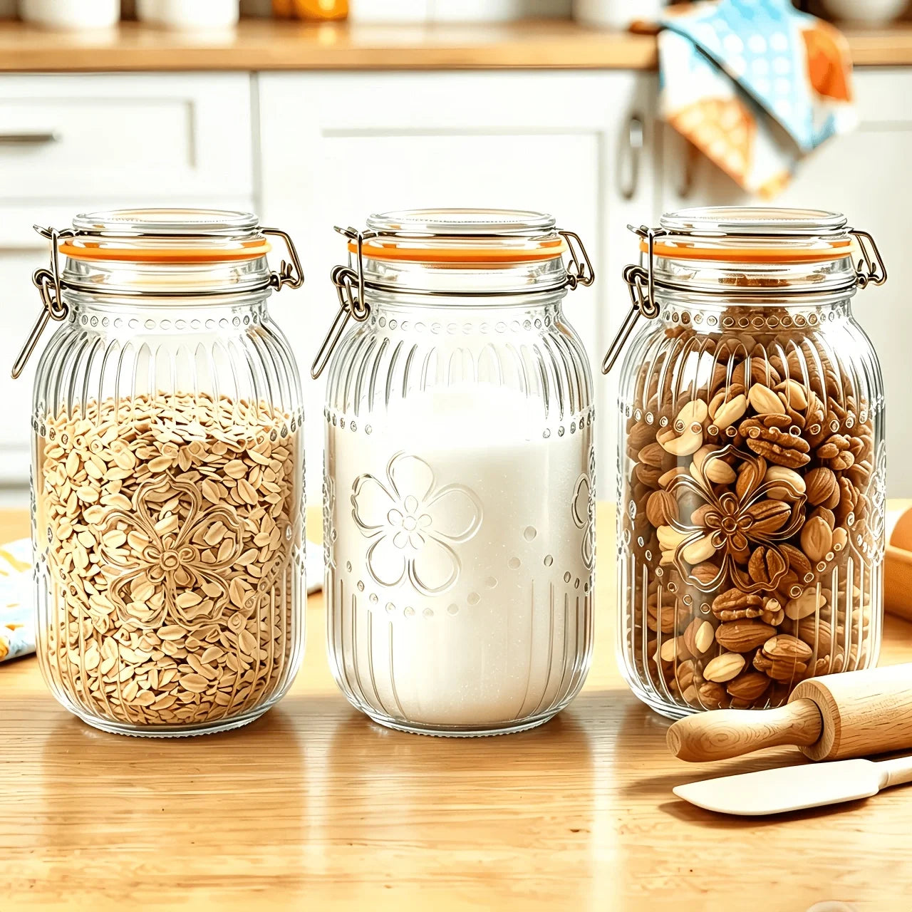 3 Pack or 6 Pack of 32 Ounce Vintage-Inspired Wide Mouth Airtight Mason Jars