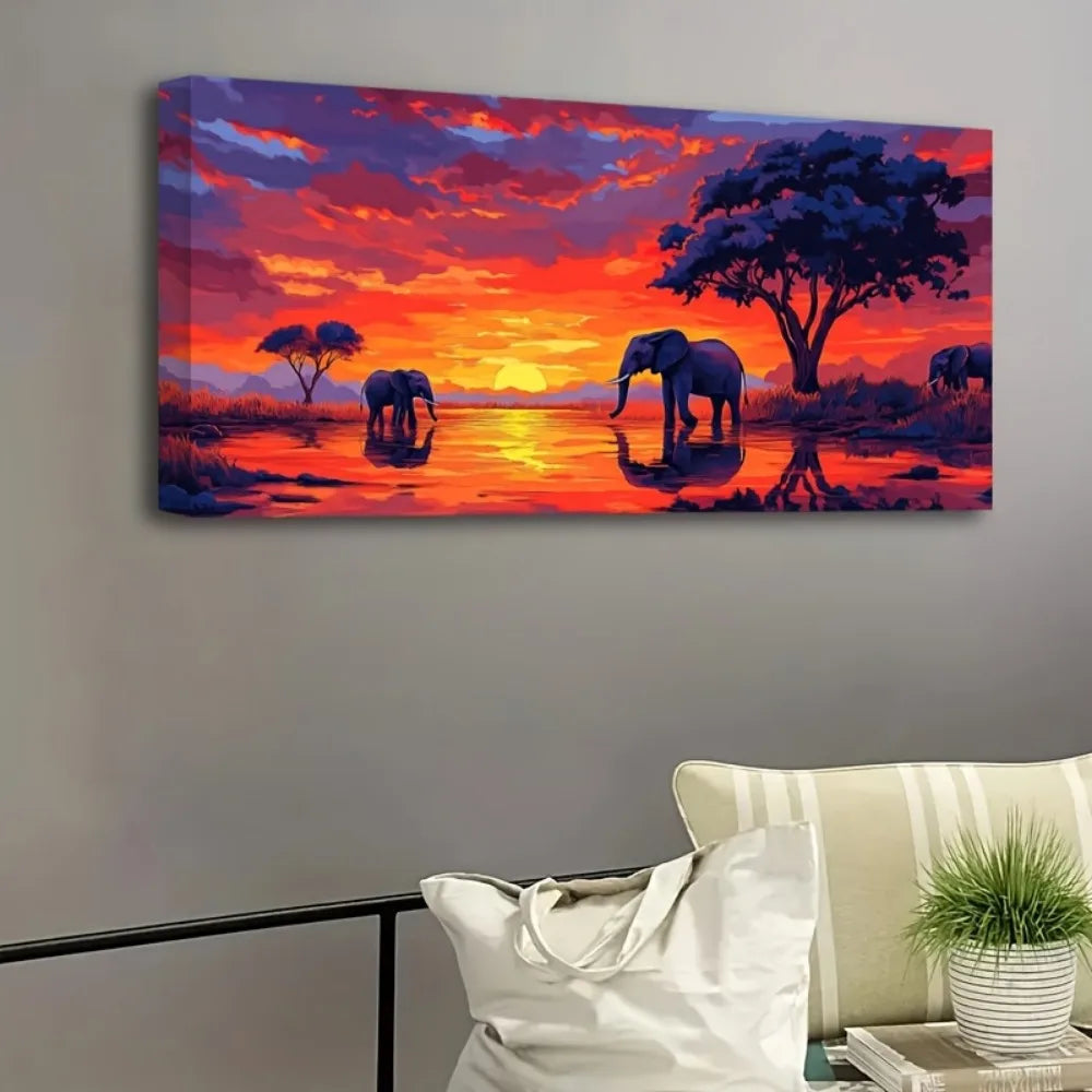 African Sunset with Elephants Interior Decoration