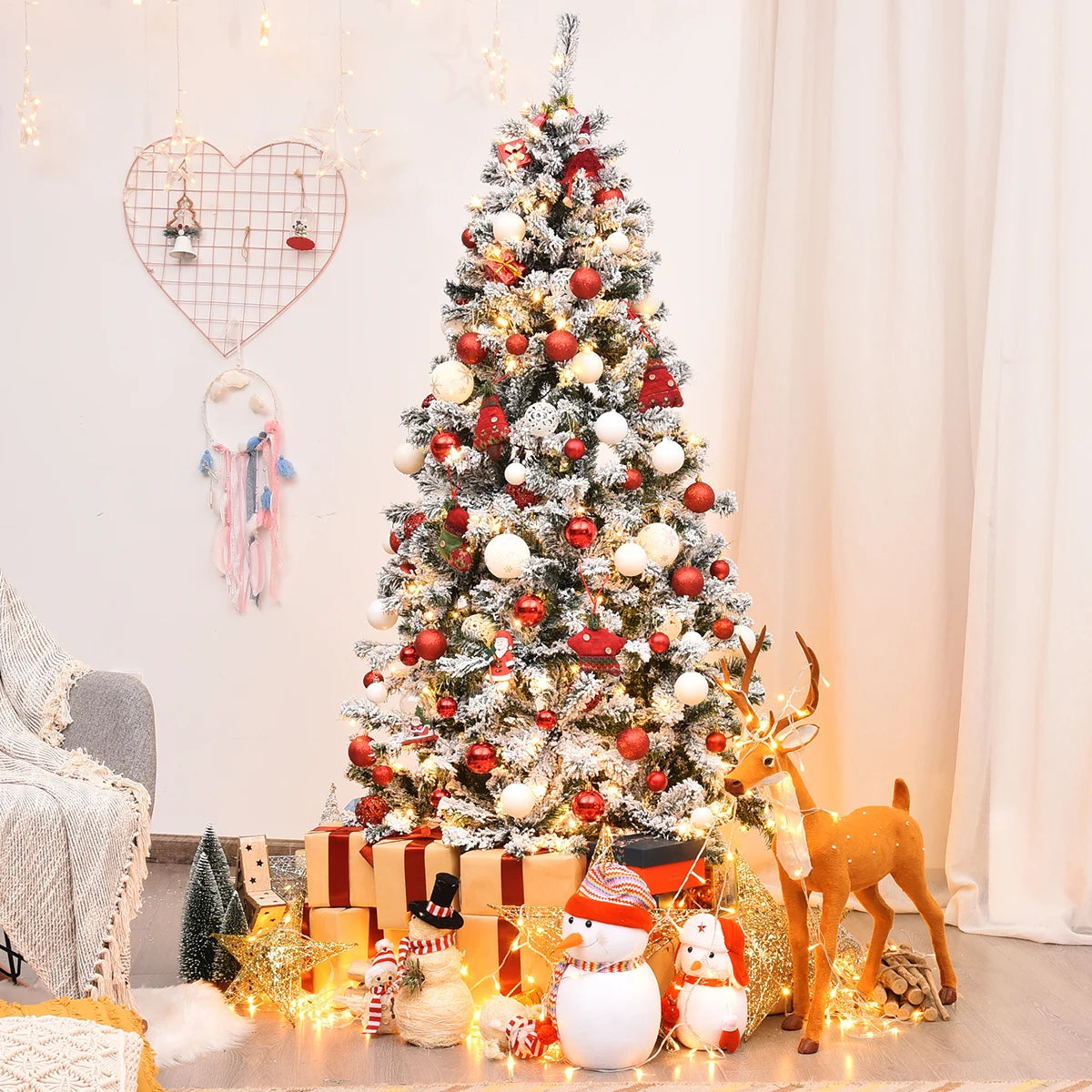 6-Foot Pre-Lit Premium Snow Flocked Hinged Artificial Christmas Tree