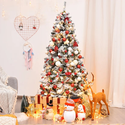 6-Foot Pre-Lit Premium Snow Flocked Hinged Artificial Christmas Tree