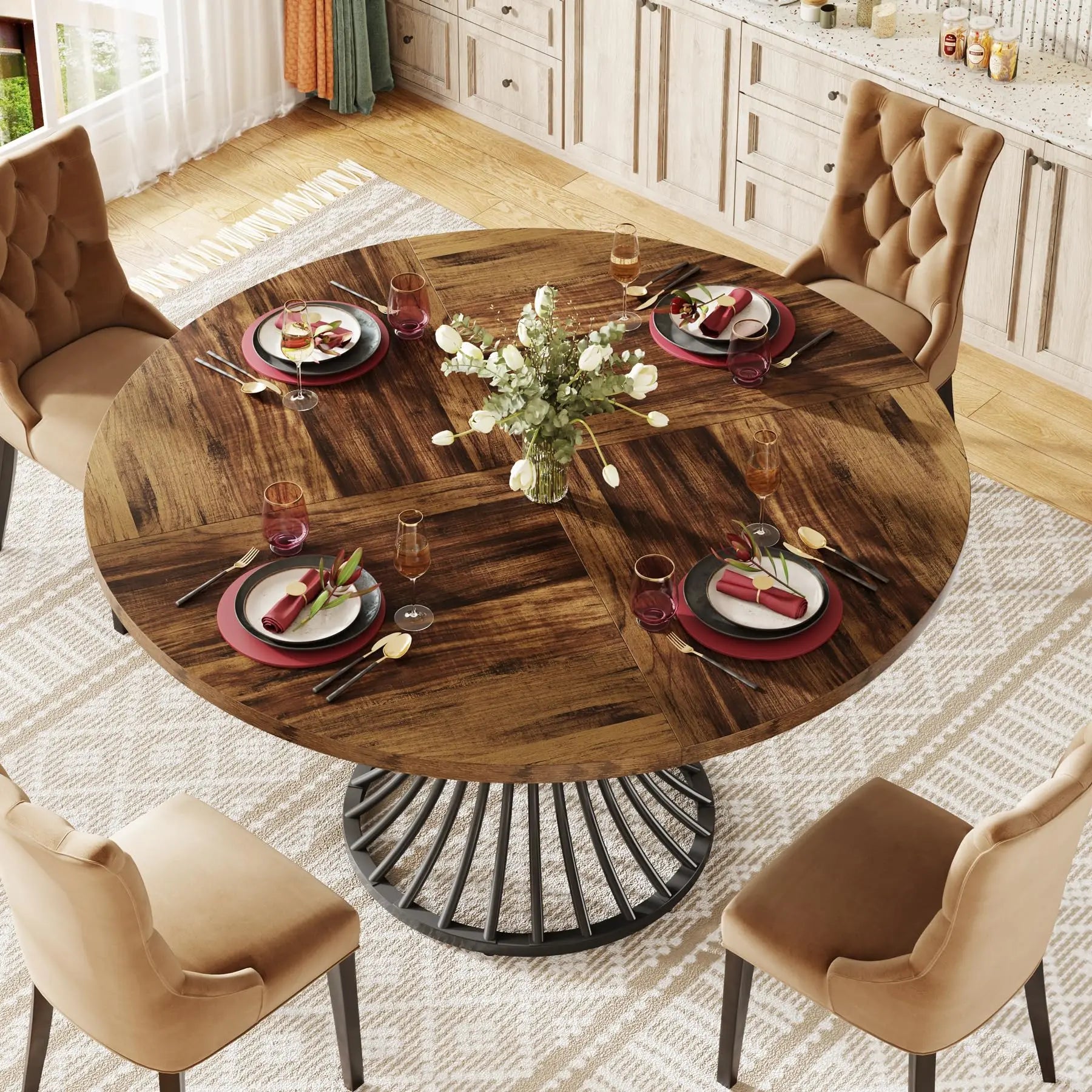 Tribesigns Farmhouse Style Round Dining Table for 4-6 People