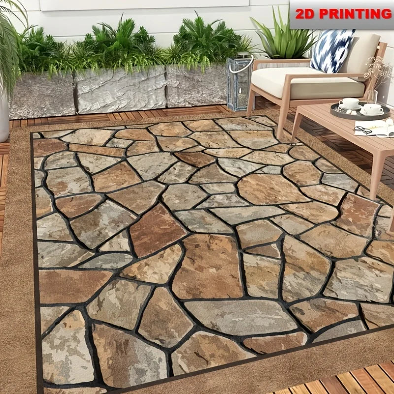 VIKAMA Stone-Patterned Outdoor Anti-Slip Area Rug