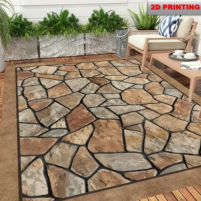 VIKAMA Stone-Patterned Outdoor Anti-Slip Area Rug