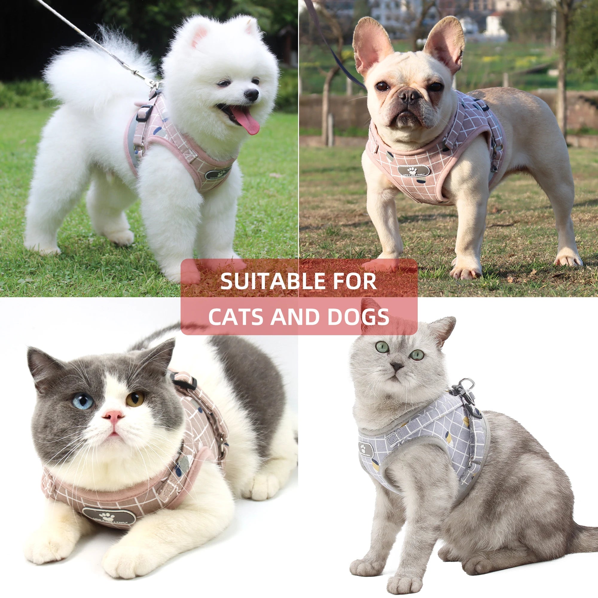 Reflective Breathable Dog or Cat Harness with Leash
