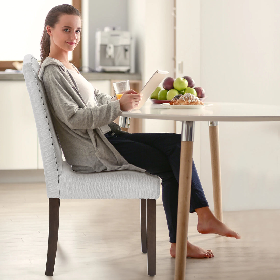 Set of 2 JHK Padded Dining Chairs with Nail Head Trim