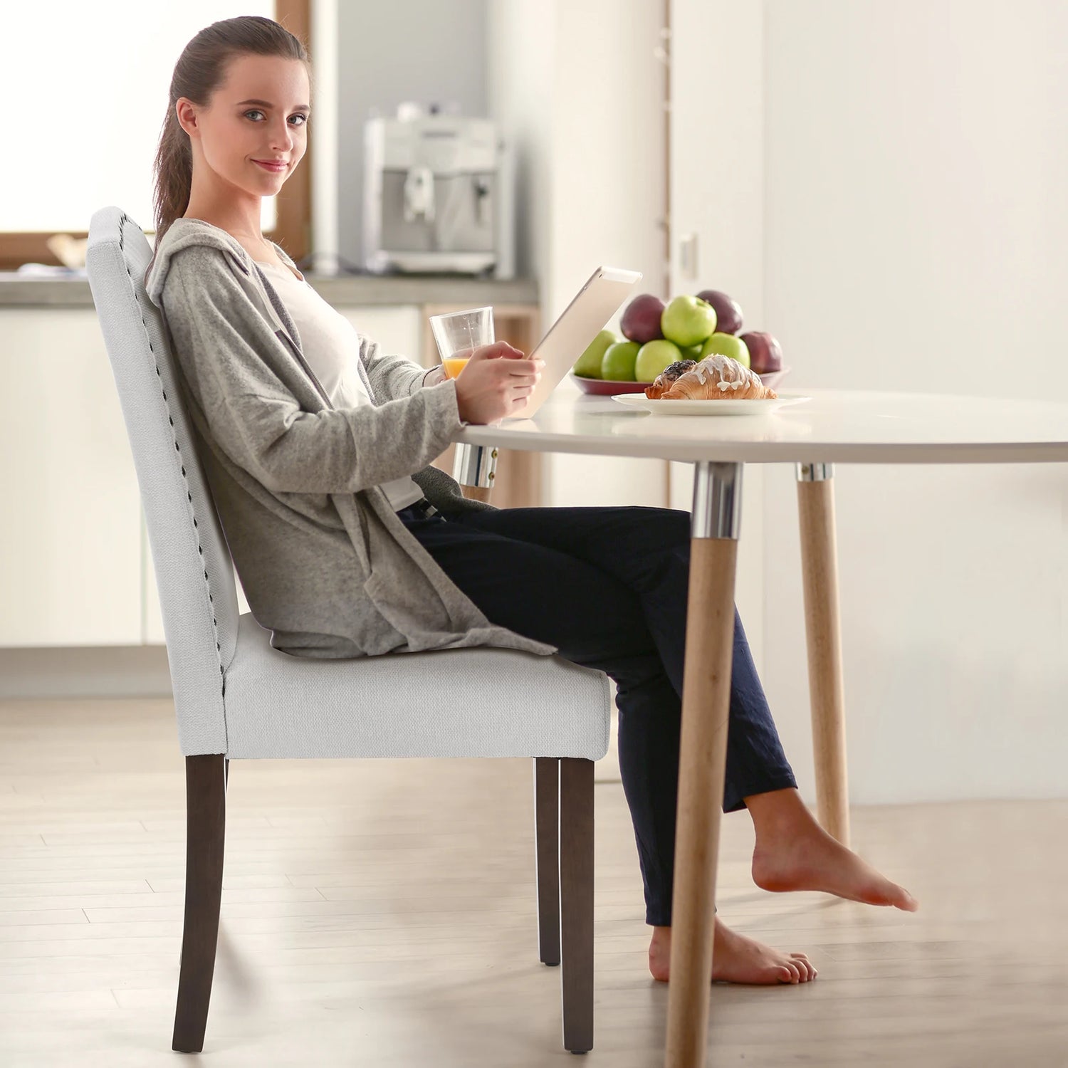 Set of 2 JHK Padded Dining Chairs with Nail Head Trim