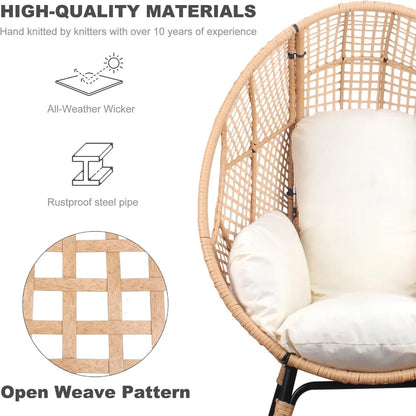2 Pcs Oversized Wicker Egg Chair with Cushions