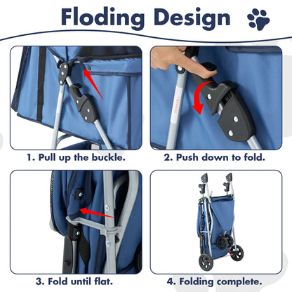 JHK 3 Wheel Foldable Pet Stroller for Small Dogs and Cats