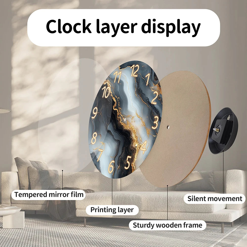 Blue and Gold Marble-Like Round Wall Clock