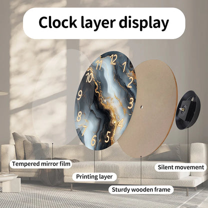 Blue and Gold Marble-Like Round Wall Clock