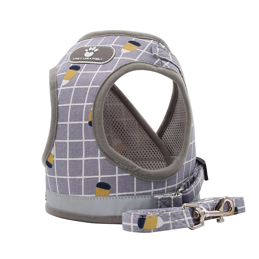 Reflective Breathable Dog or Cat Harness with Leash