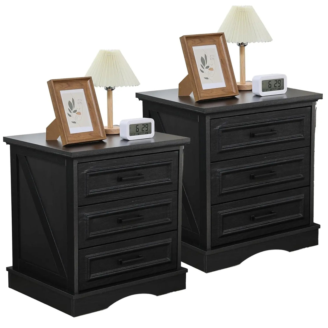 Set of 2 Farmhouse Night Stands with Charging Station