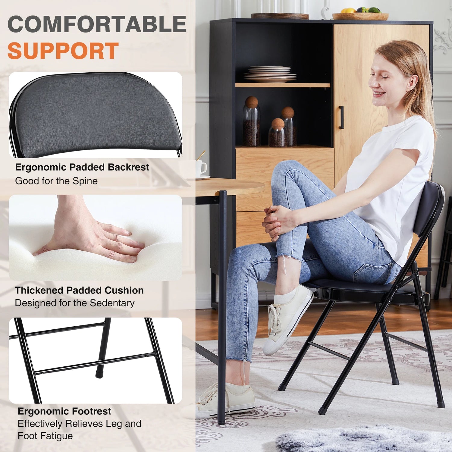 JHK 2-Pack of PU Leather Padded Folding Chairs