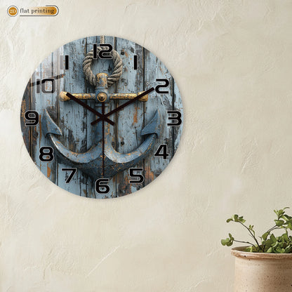 Rustic Wood Texture Nautical Anchor Wall Clock