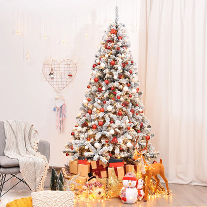 7.5 Foot Pre-Lit Premium Snow Flocked Artificial Christmas Tree