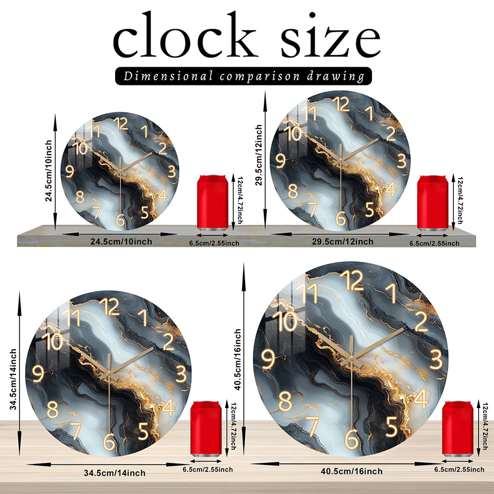 Blue and Gold Marble-Like Round Wall Clock