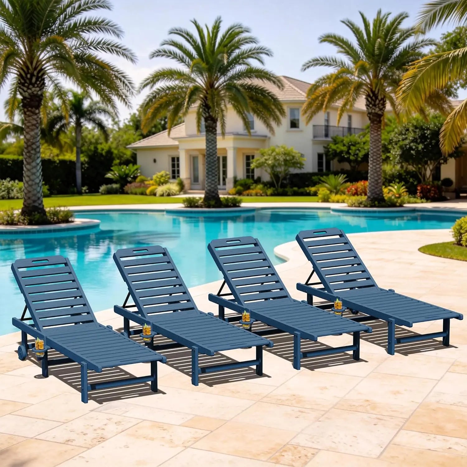 Outdoor Chaise Lounge Set of 4 with 5 Adjustable Positions