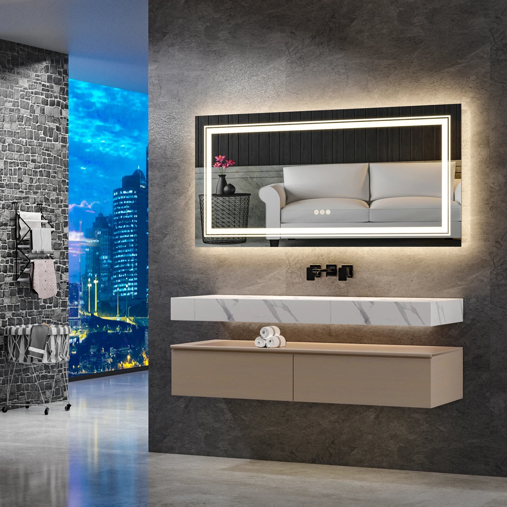 Rectangle Bathroom Mirror with Dimmable Back Light
