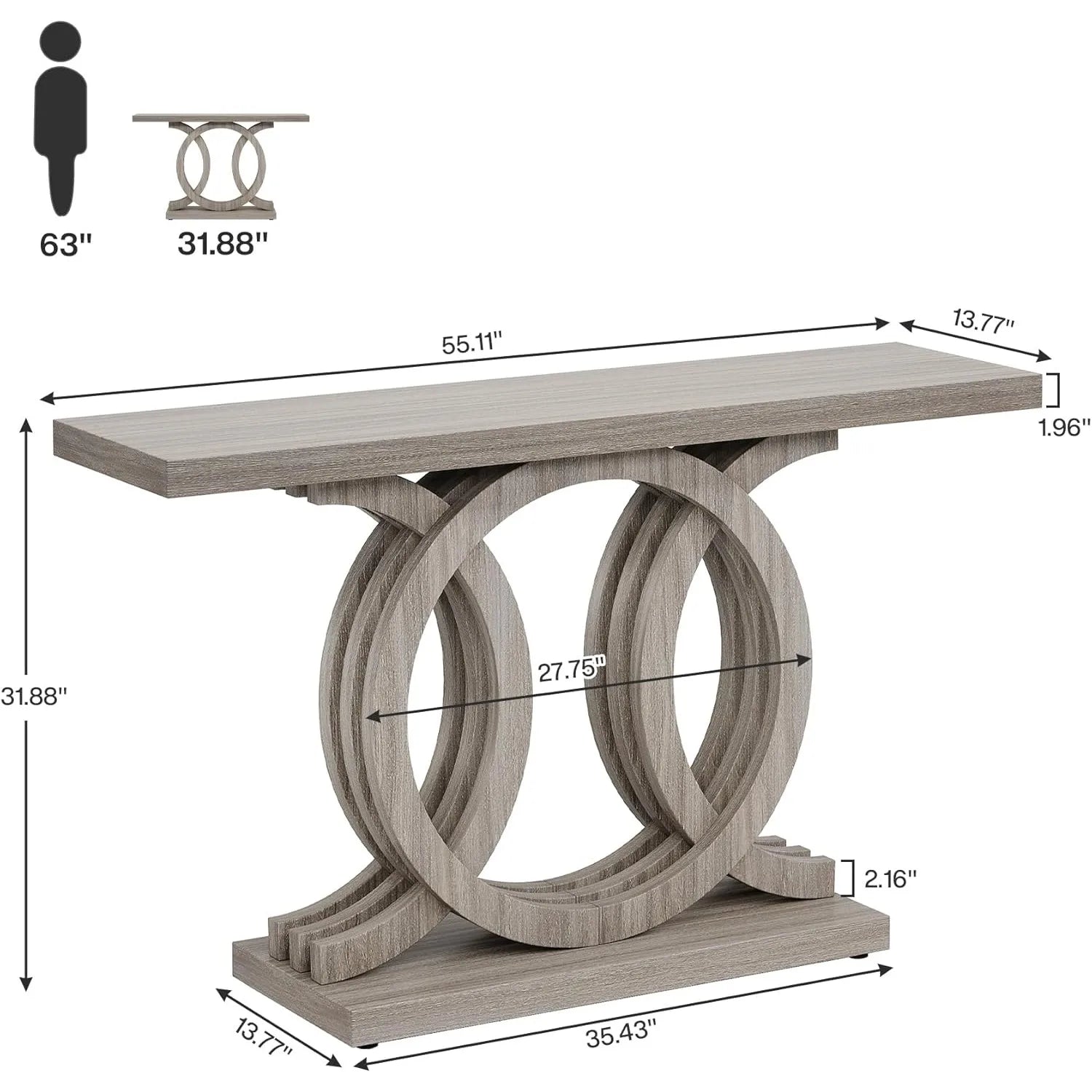55 Inch Modern Design Console Table with Geometric Wood Base