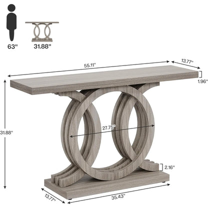 55 Inch Modern Design Console Table with Geometric Wood Base