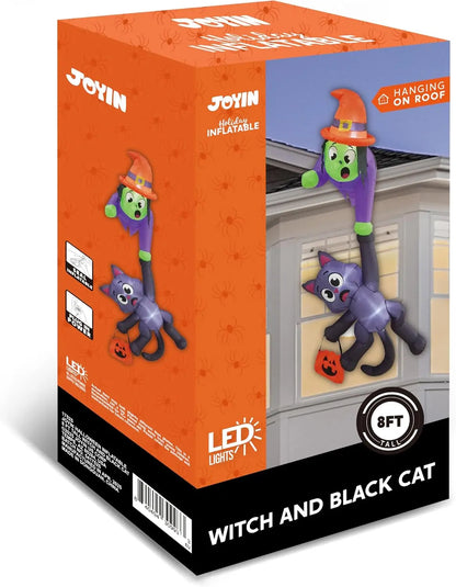 8 Foot Halloween Inflatable Witch and Black Cat Decoration