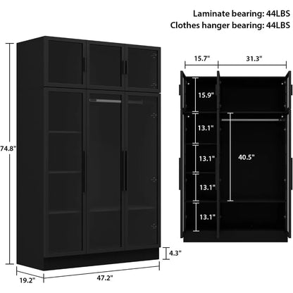 Wardrobe Cabinet with Glass Doors and LED Lights