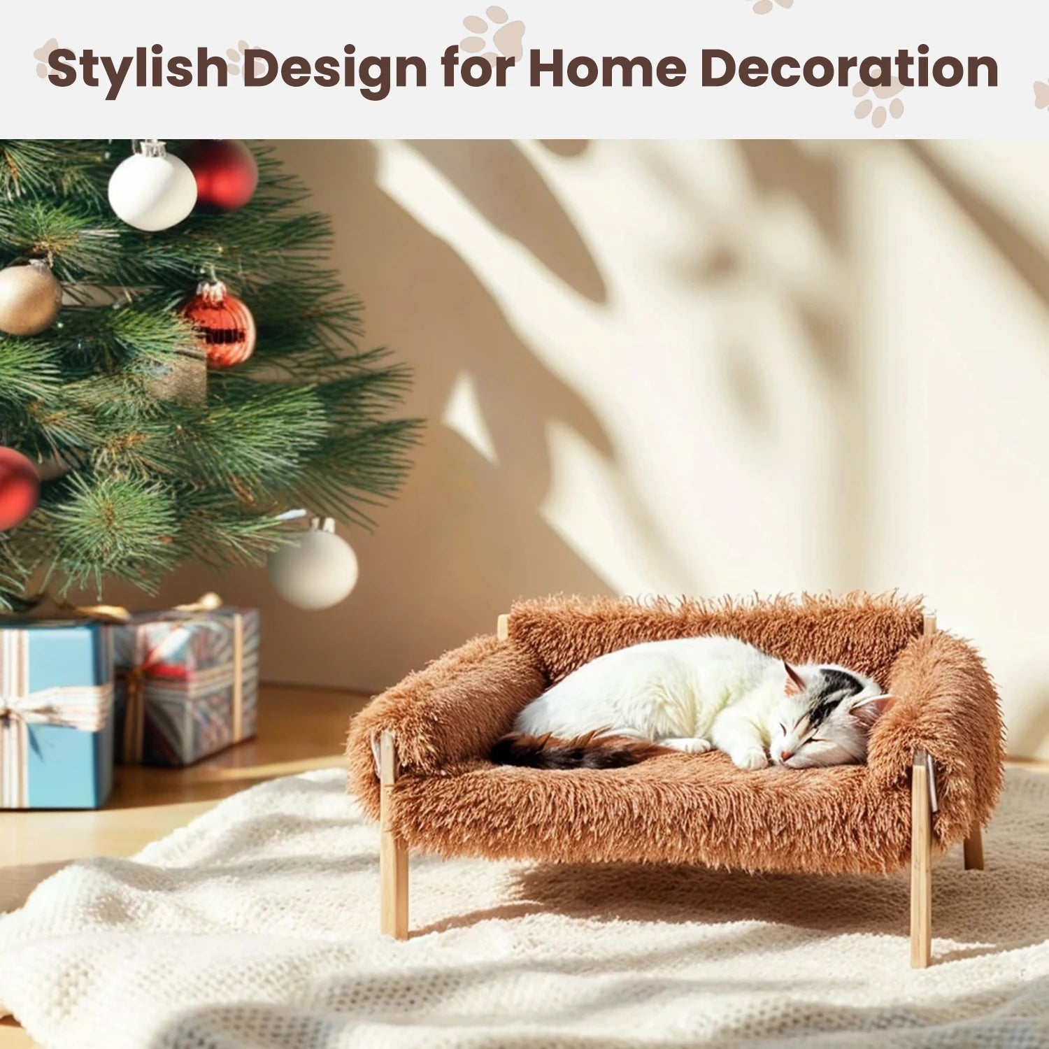 Large Wooden Leg Raised Plush Pet Sofa