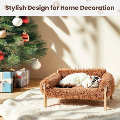 Large Wooden Leg Raised Plush Pet Sofa