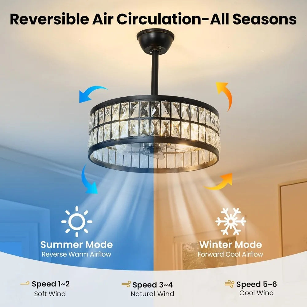 18.9 Inch Crystal Caged Ceiling Fan with Light