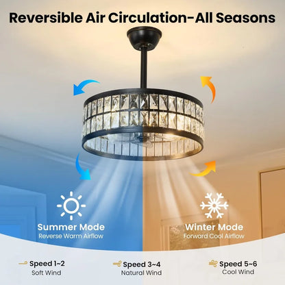 18.9 Inch Crystal Caged Ceiling Fan with Light