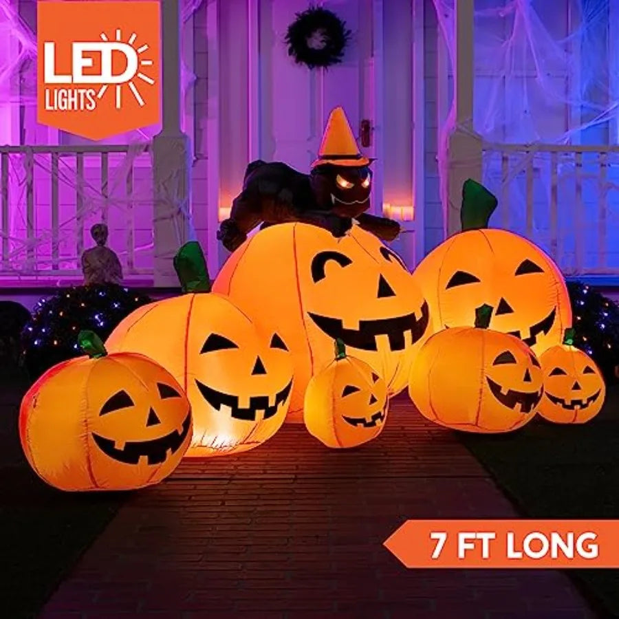 7 Foot Long Outdoor Pumpkin Halloween Inflatable Decoration