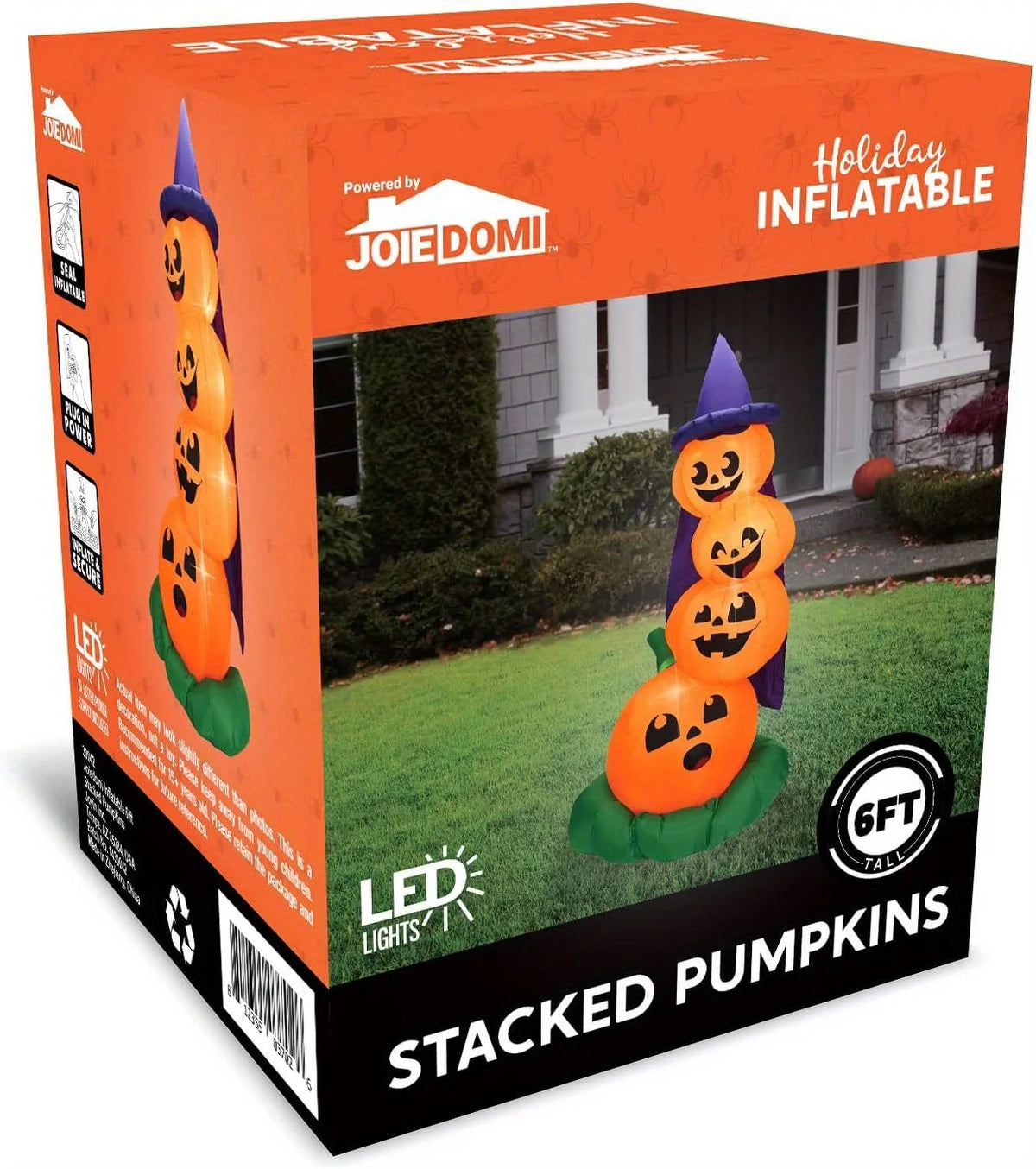 6 Foot Halloween Stacked Pumpkin with Witch Hat Inflatable