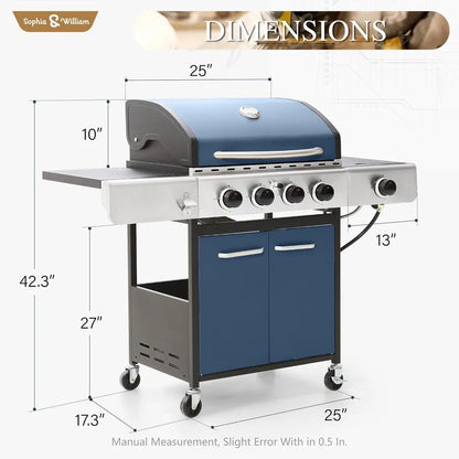 4-Burner Propane Gas Grill with Side Burner