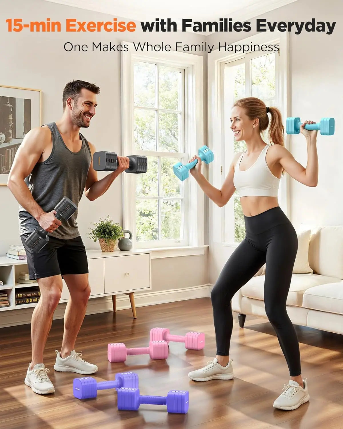 Set of Two 5-in-1 Adjustable Dumbbell Set