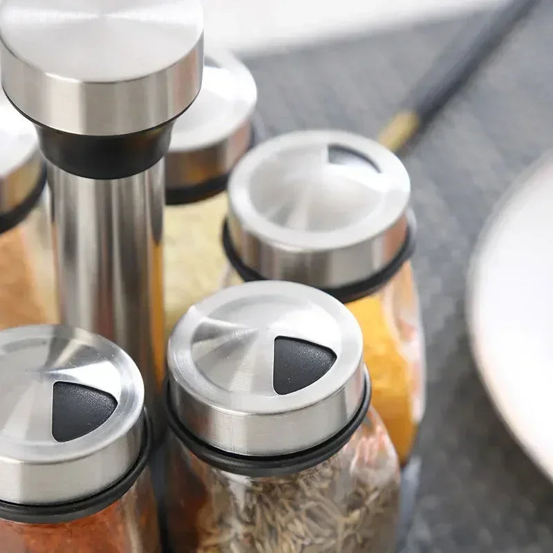 Glass Spice Jars on Rotating Rack
