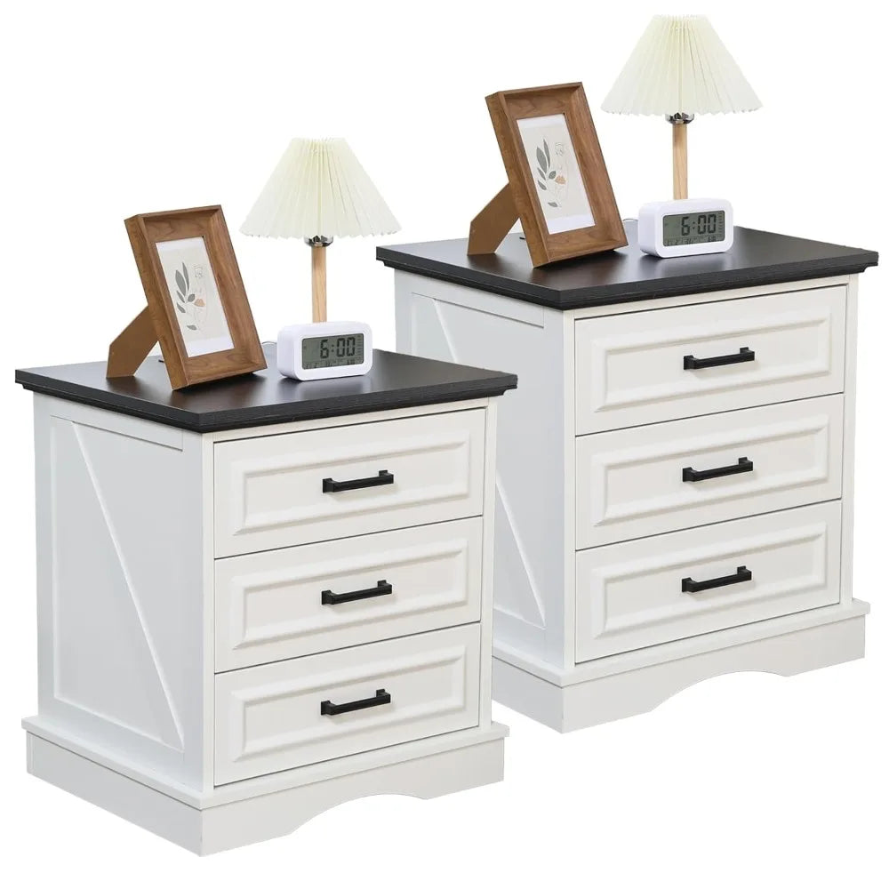 Set of 2 Farmhouse Night Stands with Charging Station