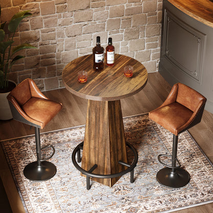 Tribesigns Round Bar Table 37" | Rustic Pub Table with Metal Footrest