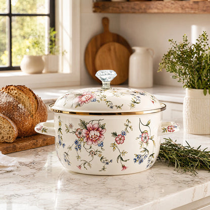 85 Ounce or 152 Ounce Vintage Daisy or Rose Enamel Pot with Lid
