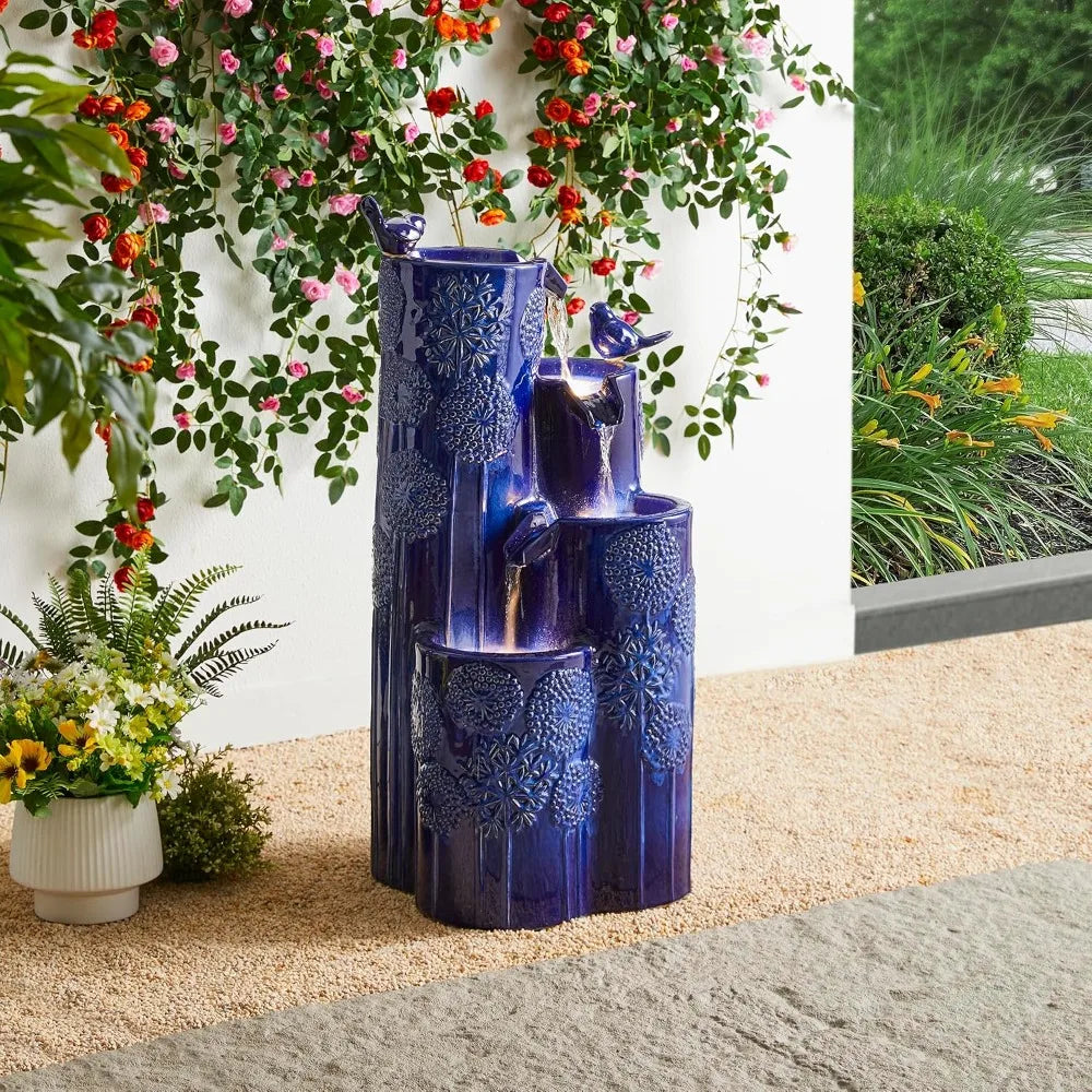 32 Inch Outdoor 4-Tier Water Fountain with LED Lights and Pump