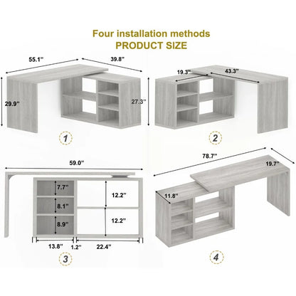 Corner Desk with Storage Shelves in Four Sleek Finishes