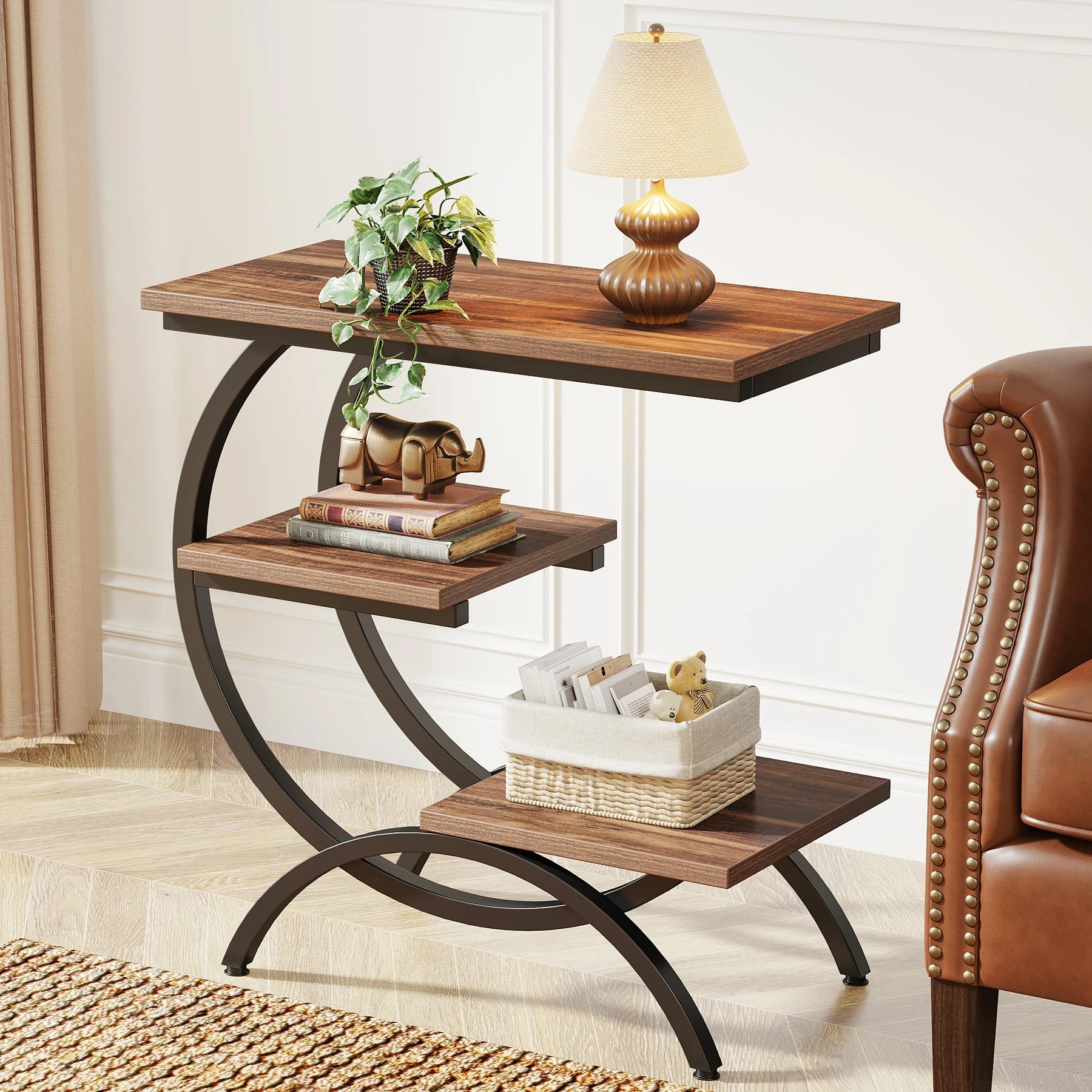 Tribesigns C-Shaped End Table with 3-Tiers