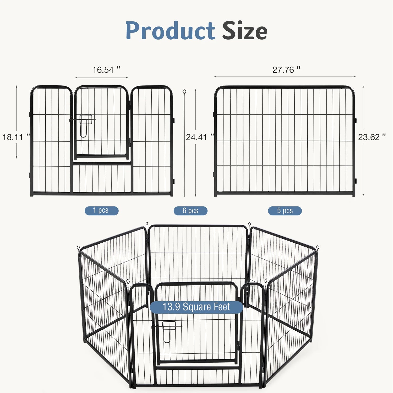 JHK 6 Panel Foldable Metal Dog Playpen