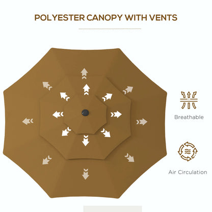 9 Foot 3-Tier Market Style Outdoor Patio Umbrella with Crank Handle